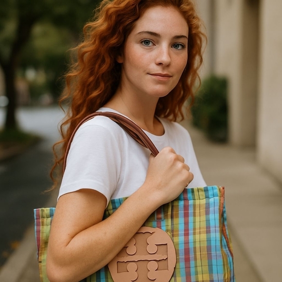 Tory Burch Ella Plaid Market Tote – NWT - Picture 2 of 14